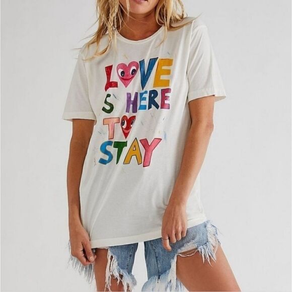 NWOT Free People Midnight Rider Love Is Here To Stay Graphic Tee in White XS - Picture 2 of 9